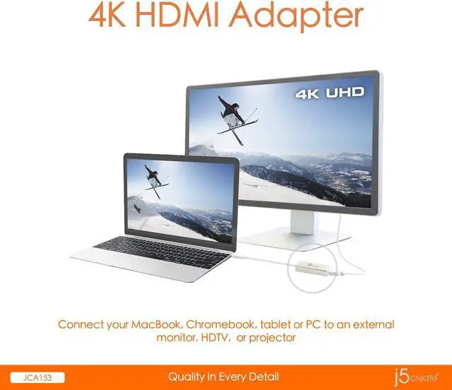 Alt view image 3 of 5 - j5create USB Type-C to 4K HDMI Adapter JCA153 / 4K @60 Hz/for MacBook, Chromebook, Type C Laptops