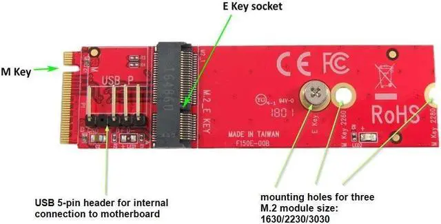 Alt view image 3 of 5 - Ableconn M2MN-150E M.2 Converter Board for Key E M.2 Module - Install M2 E Key Module to M Key Socket on Motherboard
