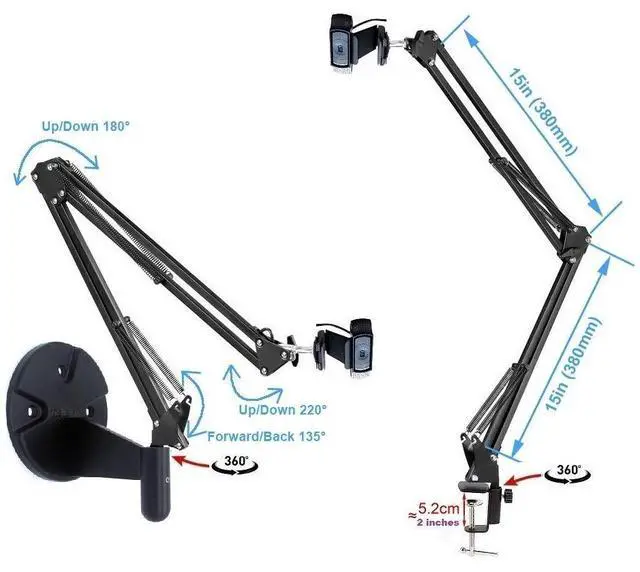 Alt view image 2 of 5 - Webcam Stand Kit, 2in1 Wall Mount and Clamp Arm Holder for Logitech C920 C920s C922x C930e C925e Brio - Acetaken