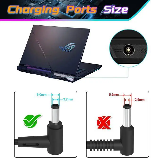Alt view image 4 of 5 - 180W Zephyrus Laptop Charger for Asus ROG Zephyrus G14 G15 Tuf Dash 15 F15 F17 Strix G15 G531GT GU502G GU501GM GU502GV GA502DU GA502D GA503Q FX505 FX505D GA401 GA401I ADP-180TB H Laptop Power Supply