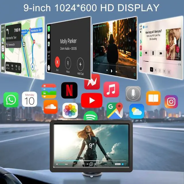 Alt view image 4 of 5 - Car GPS Navigation Compatible Wireless Apple CarPlay Android Auto 9" HD Touch Screen, Portable Bluetooth GPS Navigation Mirror Link Music Video Player Airplay/Siri/AUX/Android