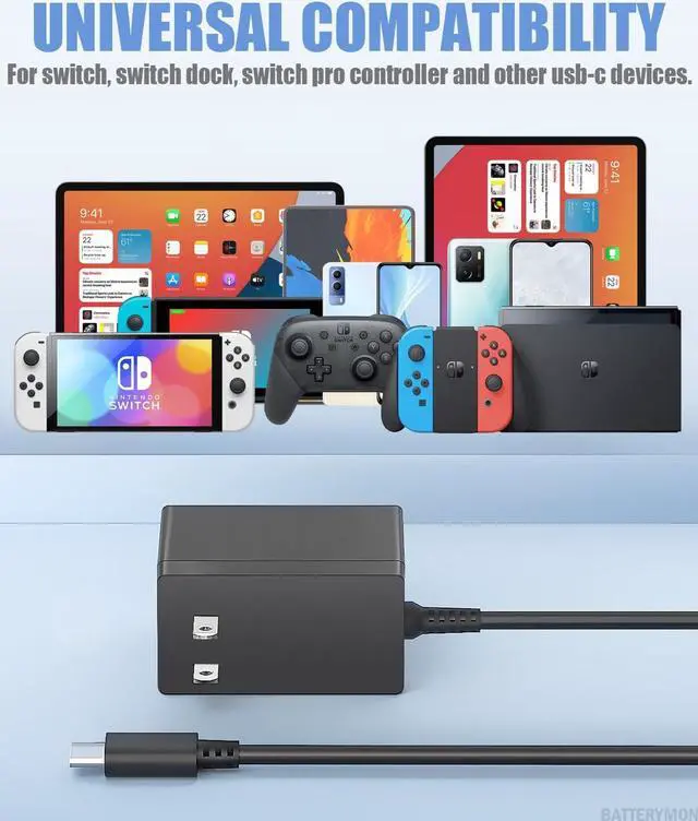 Alt view image 3 of 5 - 15V 2.6A Type-c Charger for Switch and USB-c Android Phone; 45W Laptop Charger for HP Stream 11 13 14, Pavilion X360, Spectre, Envy, Elitebook 840, ProBook Ultrabook with Blue Tip 4.5x3mm