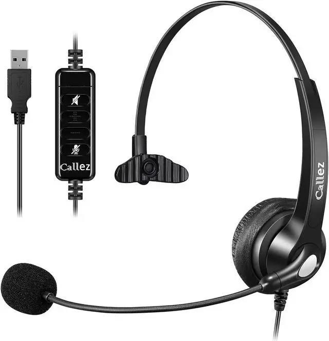 Main image of USB Headset with Microphone Noise Cancelling & Audio Controls, Wideband Computer Headphones for Business UC Skype Lync Softphone Call Center Office, Clearer Voice, Super Light, Ultra Comfort
