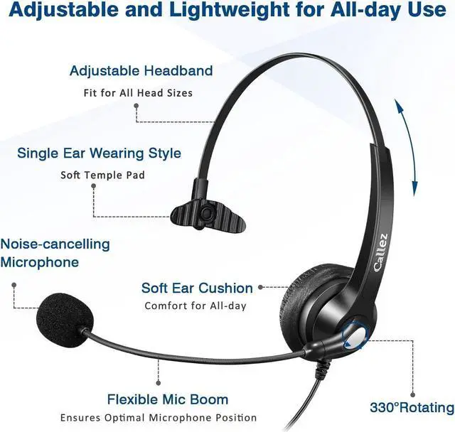 Alt view image 3 of 5 - USB Headset with Microphone Noise Cancelling & Audio Controls, Wideband Computer Headphones for Business UC Skype Lync Softphone Call Center Office, Clearer Voice, Super Light, Ultra Comfort