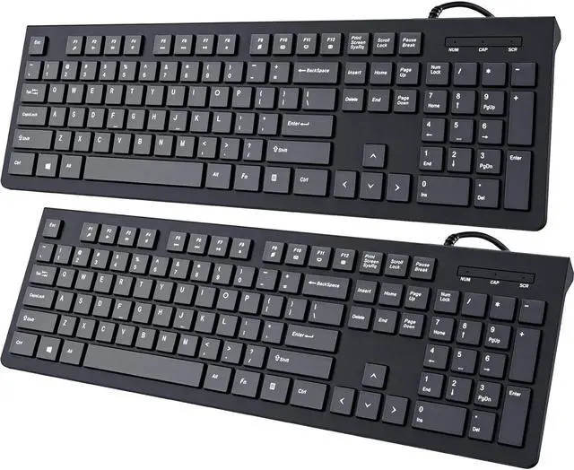 Main image of COLIKES Computer Keyboard Wired, Plug Play USB Keyboard, Low Profile Chiclet Keys, Large Number Pad, Caps Indicators, Foldable Stands, Spill-Resistant, Anti-Wear Letters for PC Laptop (Black, 2-Pack)
