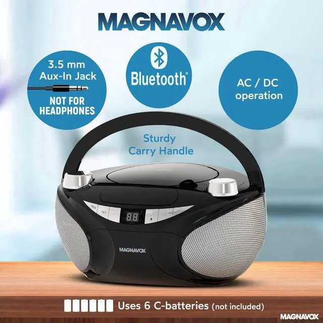 Alt view image 3 of 5 - Magnavox MD6949 Portable Top Loading CD Boombox with AM/FM Stereo Radio and Bluetooth Wireless Technology in Black | CD-R/CD-RW Compatible | LED Display | (Black)