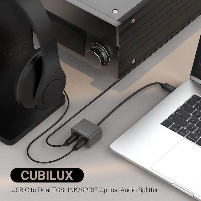 Alt view image 3 of 5 - Cubilux USB C to Dual SPDIF Adapter [192KHz/24bit DAC] for MacBook Mac iMac, Laptop, Computer, PC, Type C to Double TOSLINK Optical Audio Splitter