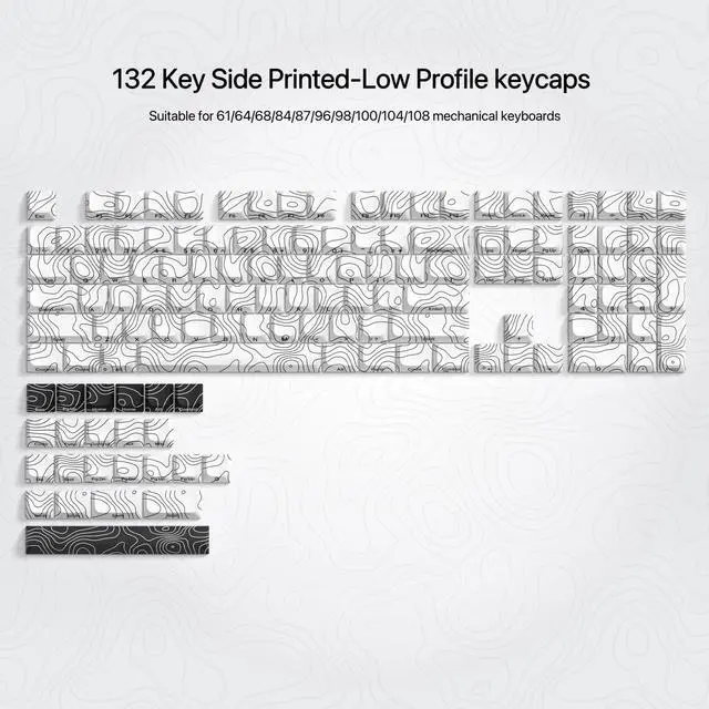 Alt view image 2 of 5 - dagaladoo Low Profile keycaps,Double Shot PBT keycaps 60 75 100 Percent, White Topographic Keyboard caps,Side Printed,Dye Sublimation keycap for Most MX Switches Mechanical Keyboard