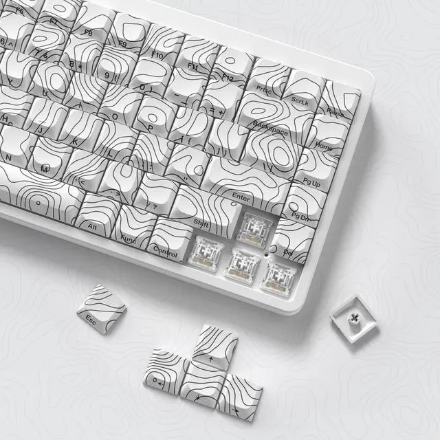 Alt view image 5 of 5 - dagaladoo Low Profile keycaps,Double Shot PBT keycaps 60 75 100 Percent, White Topographic Keyboard caps,Side Printed,Dye Sublimation keycap for Most MX Switches Mechanical Keyboard