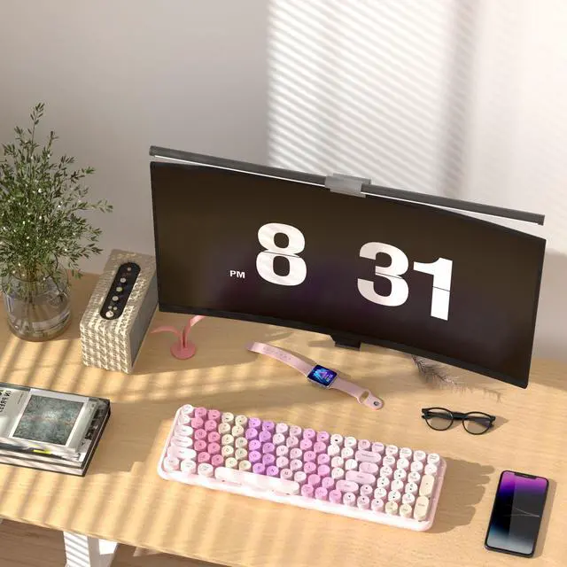 Alt view image 2 of 5 - COVEVA Wireless Bluetooth & 2.4G Dual Mode Keyboard - Connect up to 3 Devices Simultaneously, Portable 100-Key Retro Round Keycaps Keyboard (Rainbow Pink)