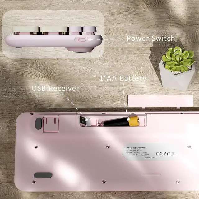 Alt view image 5 of 5 - COVEVA Wireless Bluetooth & 2.4G Dual Mode Keyboard - Connect up to 3 Devices Simultaneously, Portable 100-Key Retro Round Keycaps Keyboard (Rainbow Pink)