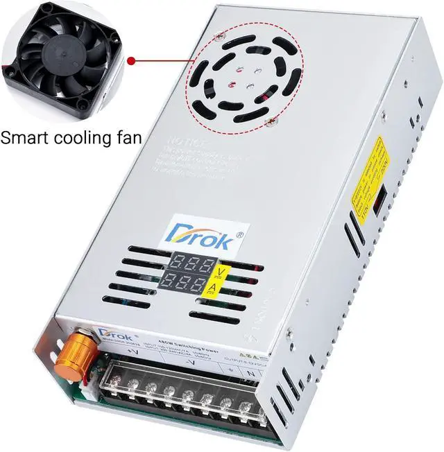 Alt view image 4 of 5 - DROK 12V Power Supply, AC 110V 220V to DC 0-12V 40A 480W Buck Converter Dual Display, Variable Adjustable Adapter Regulated 5V 6V 9V 12V Switching Voltage Transformer 10A 20A 30A 40Amp Charger for Lab