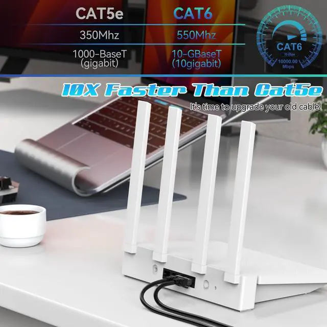 Alt view image 5 of 5 - 350FT Cat6 Ethernet Cable, Cat 6 Patch Cable, Cat6 Internet Cable, UTP Network Cable, Indoor and Outdoor, PoE, 24AWG CCA, Compatible for PC, Laptop, Router, Switch, Server, with 25 Cable Ties - Black