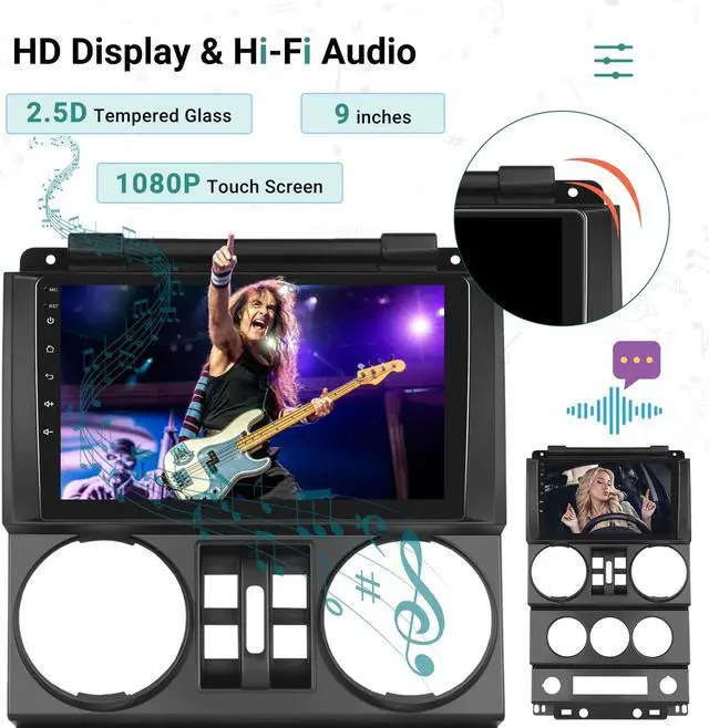 Alt view image 5 of 5 - [2G+64G] Car Radio for Jeep Wrangler 2007 2008 2009 2010 (4 Door), 9 inches Android 13 Touch Screen Stereo, Carplay/Android Auto/Hi-Fi/1080P/Bluetooth/SWC + AHD Backup Camera