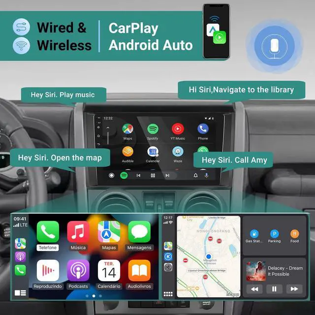 Alt view image 4 of 5 - [2G+64G] Car Radio for Jeep Wrangler 2007 2008 2009 2010 (4 Door), 9 inches Android 13 Touch Screen Stereo, Carplay/Android Auto/Hi-Fi/1080P/Bluetooth/SWC + AHD Backup Camera