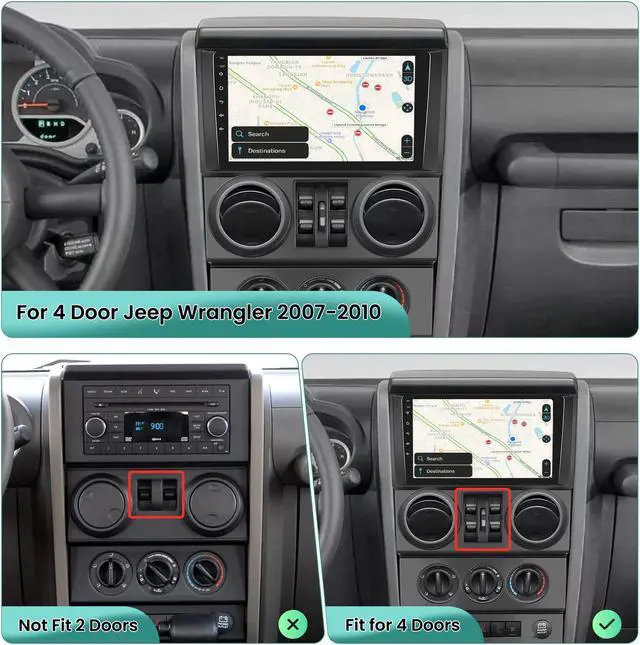 Alt view image 2 of 5 - [2G+64G] Car Radio for Jeep Wrangler 2007 2008 2009 2010 (4 Door), 9 inches Android 13 Touch Screen Stereo, Carplay/Android Auto/Hi-Fi/1080P/Bluetooth/SWC + AHD Backup Camera