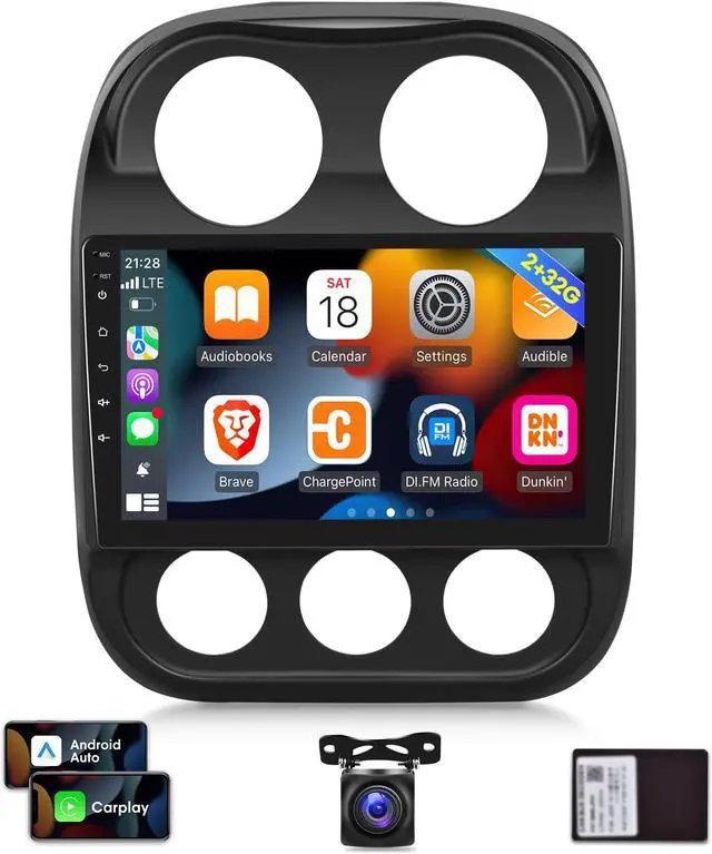 Main image of [2G+32G] Car Radio for Jeep Compass Patriot 2010-2016, 10.1 inch Android 11 Touch Screen Stereo, Carplay/Android Auto/Mirror Link/1080P/SWC/Bluetooth/WiFi + AHD Backup Camera for Jeep Compass