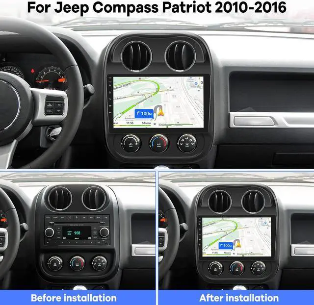 Alt view image 2 of 5 - [2G+32G] Car Radio for Jeep Compass Patriot 2010-2016, 10.1 inch Android 11 Touch Screen Stereo, Carplay/Android Auto/Mirror Link/1080P/SWC/Bluetooth/WiFi + AHD Backup Camera for Jeep Compass