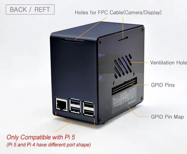 Alt view image 4 of 5 - ElectroCookie Raspberry Pi 5 Case, Aluminum Mini Tower Case with Cooling Fan and Color Changing Ambient Light (Blue)