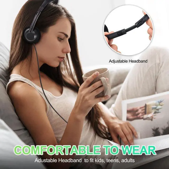 Alt view image 3 of 5 - Flutesan 100 Pieces Classroom School Headphones Bulk on Ear Headphone with 3.5mm Headphone Plug in Adjustable Disposable for Kids Adults Student Noise Stereo Sound Library No Microphone