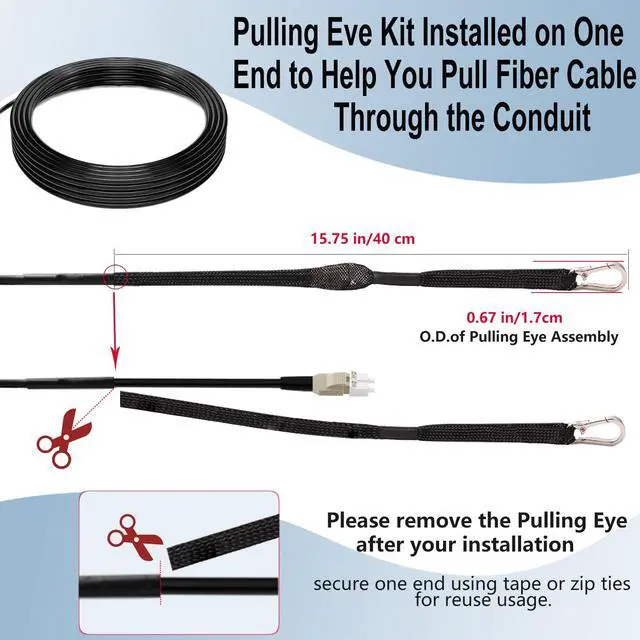 Alt view image 3 of 5 - FLYPROFiber- Outdoor Armored Fiber Patch Cable, OM3 LC to LC Fiber Cable, Industrial TPU, Direct Burial, Duplex Multimode, 10GB/40GB 50/125um, Uniboot with Pulling Eye Kit, OD-5mm, 100m/326ft