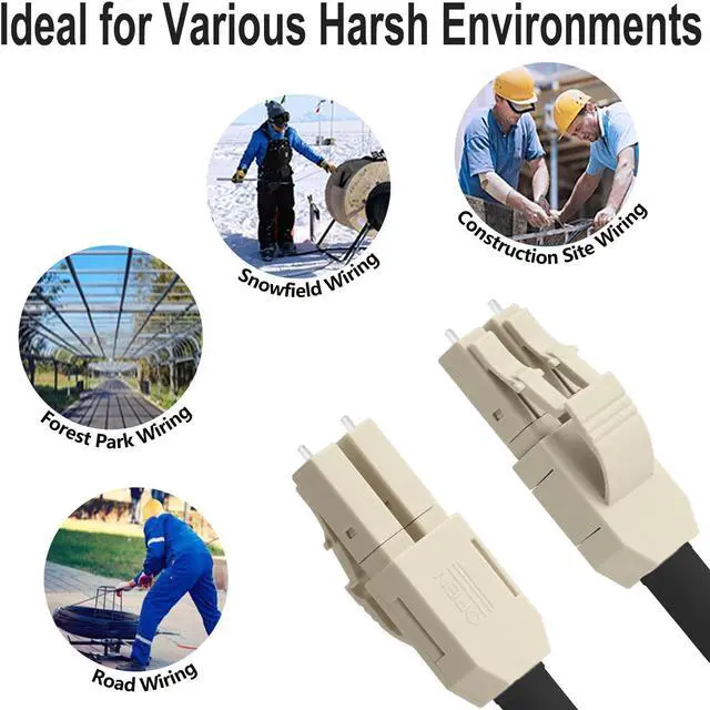 Alt view image 5 of 5 - FLYPROFiber- Outdoor Armored Fiber Patch Cable, OM3 LC to LC Fiber Cable, Industrial TPU, Direct Burial, Duplex Multimode, 10GB/40GB 50/125um, Uniboot with Pulling Eye Kit, OD-5mm, 100m/326ft