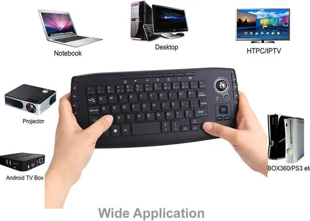 Alt view image 2 of 5 - Fonicer Multimedia 2.4Ghz Wireless Mini Keyboard with Trackball Mouse Scroll Wheel for PCMacAndroid Tv Box, Remote Controller,X Structure, Black