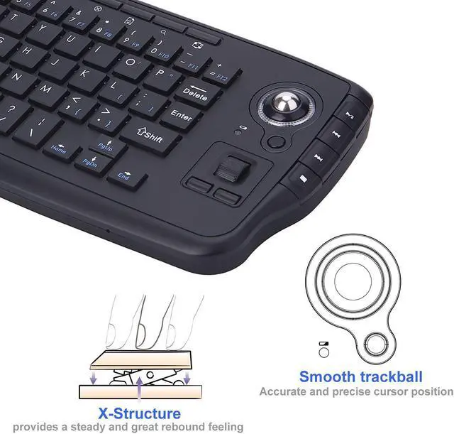 Alt view image 4 of 5 - Fonicer Multimedia 2.4Ghz Wireless Mini Keyboard with Trackball Mouse Scroll Wheel for PCMacAndroid Tv Box, Remote Controller,X Structure, Black
