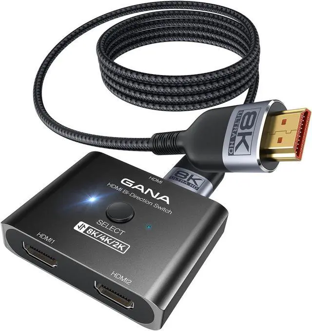 Main image of GANA HDMI 2.1 Switch, Ultra HD 8K Bi-Directional HDMI Splitter Switcher Support 4K@120Hz, 8K@60Hz[(with 4.9FT HDMI Cable)] , Aluminum HDMI Selector for PS5/PS4, Xbox, Roku, TV, Fire Stick, Dark Black