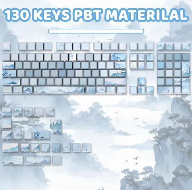 Alt view image 2 of 5 - GEKUCAP Picturesque Scenery-Landscape Painting 130 Keys Dye-Sublimation Side Printed keycaps Shine Through PBT Keycaps Gradient Cherry Profile Keycaps for Cherry MX Switches Mechanical Keyboards