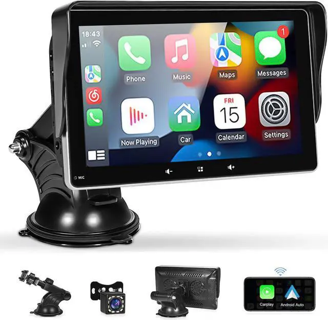 Main image of Carplay Screen for car, 7 inches Car Play Screen with 1080P Backup Camera, Apple CarPlay and Android Auto Automatic Multimedia Player with Mirror Link/USB/AUX/5.2 Bluetooth/Navigation/Voice Control
