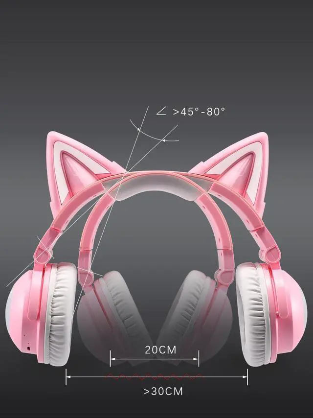 Alt view image 2 of 5 - Axent Wear New Edition Wireless Cat Ear Headphones (12 Color Changing) 3.5mm Jack, Bluetooth&Wired Connection (Pink)