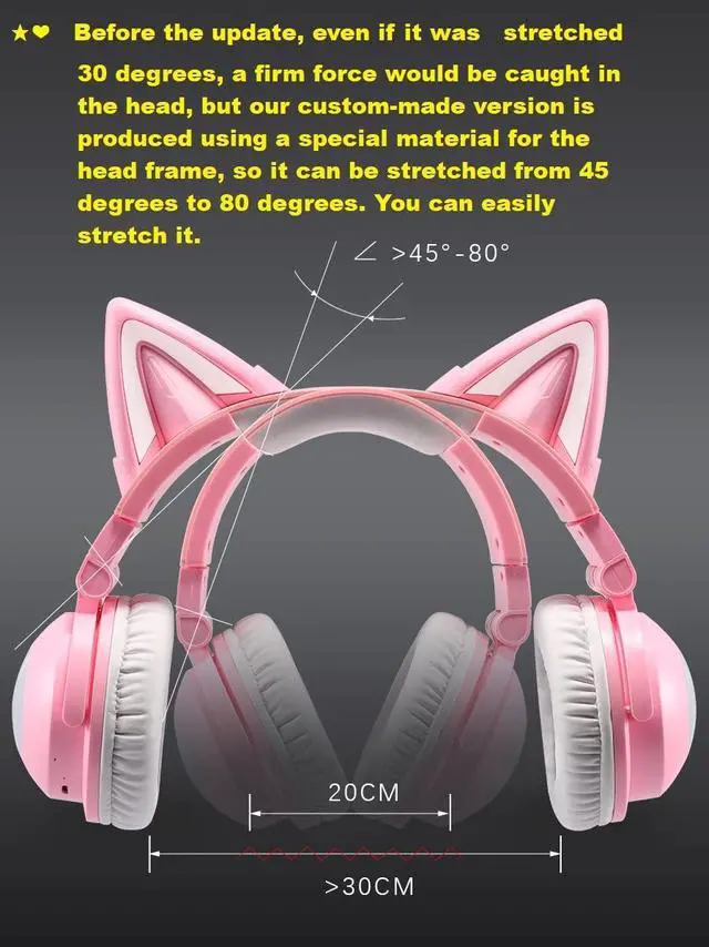 Alt view image 3 of 5 - Axent Wear New Edition Wireless Cat Ear Headphones (12 Color Changing) 3.5mm Jack, Bluetooth&Wired Connection (Pink)
