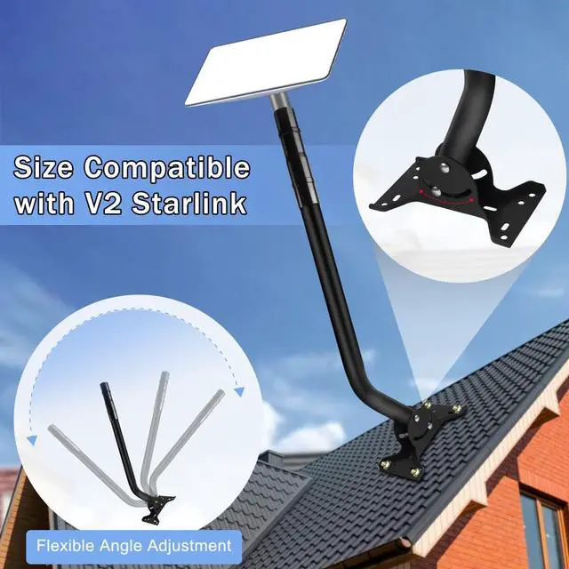 Alt view image 2 of 5 - HPEVA Starlink Mounting Kit, Long Wall Mount, Roof Antenna Pole Mount Bracket for Starlink Internet Kit Satellite with Mount Adapter (Black)