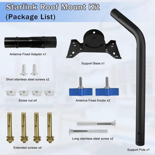 Alt view image 5 of 5 - HPEVA Starlink Mounting Kit, Long Wall Mount, Roof Antenna Pole Mount Bracket for Starlink Internet Kit Satellite with Mount Adapter (Black)