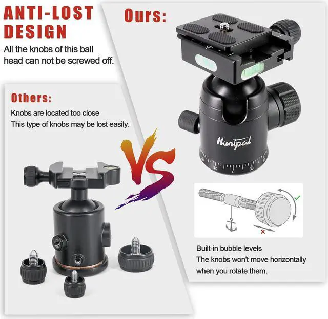 Alt view image 3 of 5 - HUNTPAL 36mm Tripod Ball Head Mount for Rifle Shooting Sticks Stands Gun Rest with 1/4" Screw 3/8" Thread Mount, All Metal Ball 360deg Panorama Rotation Platform with Arca Swiss Quick Release Plate