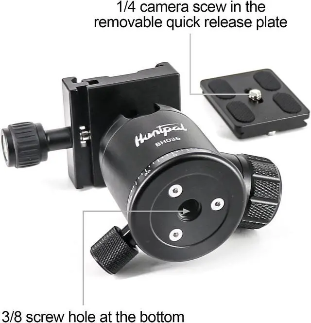 Alt view image 5 of 5 - HUNTPAL 36mm Tripod Ball Head Mount for Rifle Shooting Sticks Stands Gun Rest with 1/4" Screw 3/8" Thread Mount, All Metal Ball 360deg Panorama Rotation Platform with Arca Swiss Quick Release Plate