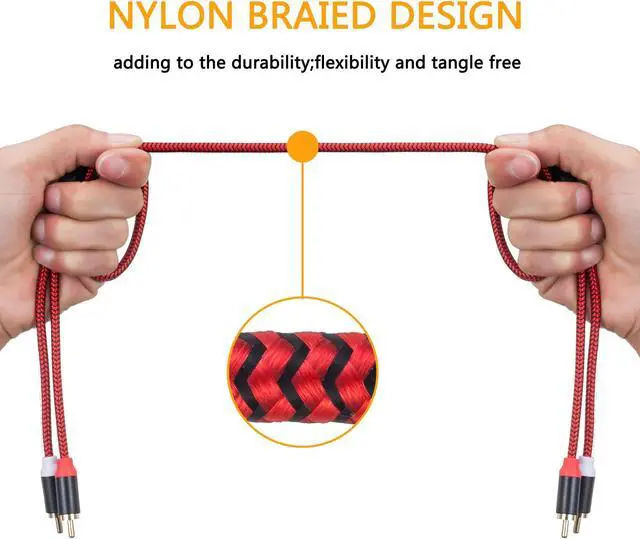 Alt view image 3 of 5 - RCA Cable 50Ft,2Rca Male to 2-Rca Male Audio Stereo Subwoofer Cable [Hi-Fi Sound] Nylon-Braided Auxiliary Audio Cord for Home Theater, HDTV, Amplifiers, Hi-Fi Systems,Speakers and etc(50Ft/15M)