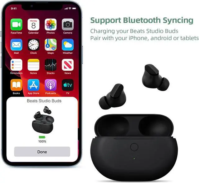 Alt view image 4 of 5 - Jinstyles Charging Case Replacement Compatible with Beats Studio Buds, Charger with Bluetooth Pairing Sync Button & 660mAh Built-in Battery (Not Include Beats Studio Buds) Black