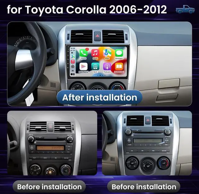 Alt view image 2 of 5 - Car Radio for Toyota Corolla 2006-2012: 9" Android 13 Upgrade Stereo 1280 * 800 Touch Screen with Wireless Carplay Android Auto, 1080P Backup Camera, 5GWiFi, 5.0 Bluetooth, DSP GPS SWC (4G+32G)