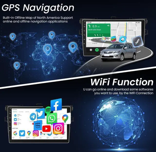 Alt view image 5 of 5 - Car Radio for Toyota Corolla 2006-2012: 9" Android 13 Upgrade Stereo 1280 * 800 Touch Screen with Wireless Carplay Android Auto, 1080P Backup Camera, 5GWiFi, 5.0 Bluetooth, DSP GPS SWC (4G+32G)