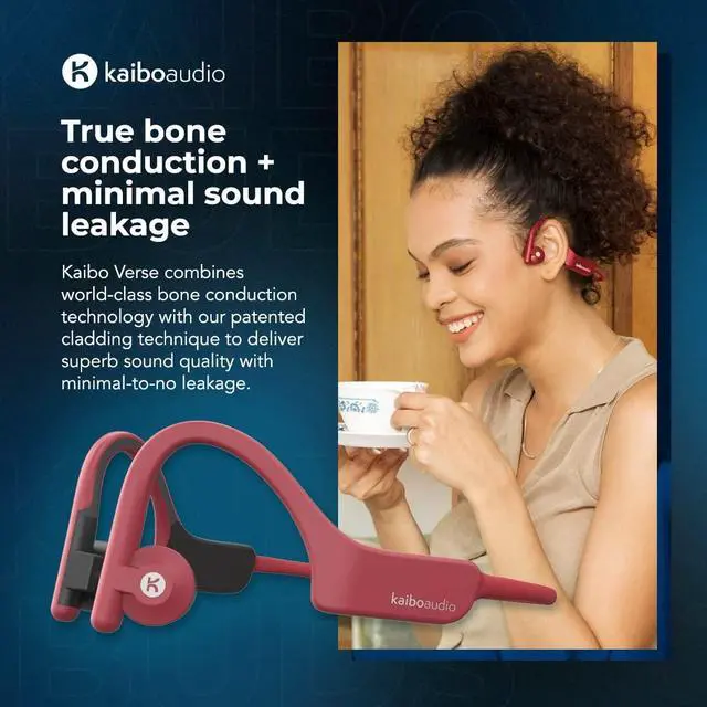 Alt view image 4 of 5 - K KAIBOAUDIO Kaibo Verse - Bone Conduction Headphones - Multipoint Pairing - Open Ear Bluetooth Earphones - Water-Resistant - USB-C Quick Charging - Smart Touch Control (Sunset Red)