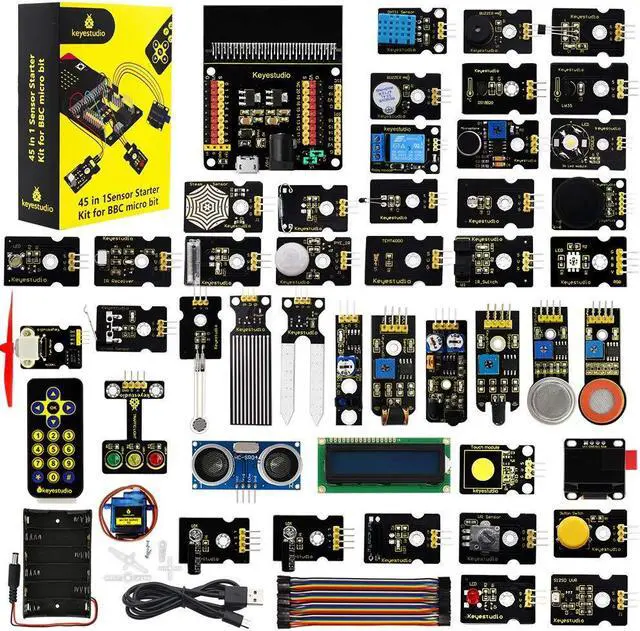 Main image of KEYESTUDIO 45 Sensors Starter Kit for BBC Microbit V2.2 V2 V1.5 (Without Micro:bit), Sensor Breakout Board, i2c LCD, Buzzer, 5v Relay with Tutorials 57 Courses Coding for Teens Adults
