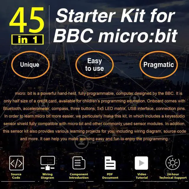 Alt view image 4 of 5 - KEYESTUDIO 45 Sensors Starter Kit for BBC Microbit V2.2 V2 V1.5 (Without Micro:bit), Sensor Breakout Board, i2c LCD, Buzzer, 5v Relay with Tutorials 57 Courses Coding for Teens Adults