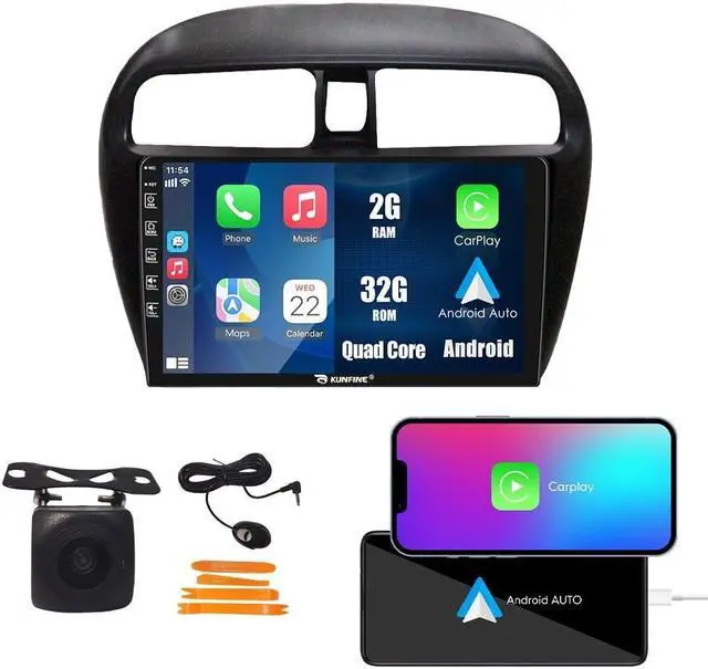 Main image of Kunfine Car CarPlay Android Auto Navigation Stereo GPS Radio Reverse Camera Display 9" IPS Touchscreen Headunit Tablet Pad Media Player for Mitsubishi Mirage 2012-2018, if Applicable Quad Core 2G+32G