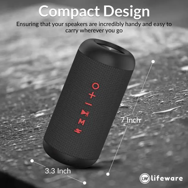 Alt view image 5 of 5 - Lifeware TKO Wireless Speaker IPX5 Water Resistant - TWS Speakers Wireless Built in Rechargeable Battery - Portable USB Speaker, Compatible with All Devices