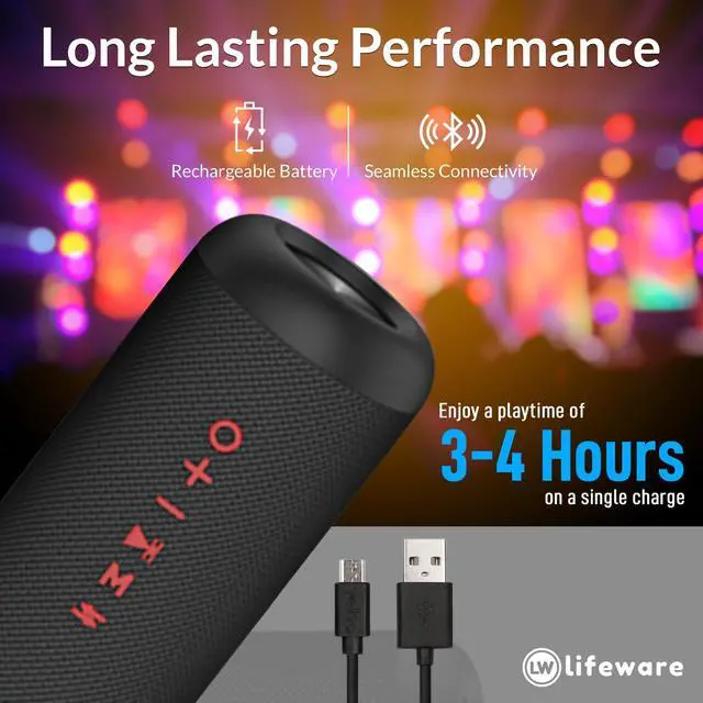 Alt view image 4 of 5 - Lifeware TKO Wireless Speaker IPX5 Water Resistant - TWS Speakers Wireless Built in Rechargeable Battery - Portable USB Speaker, Compatible with All Devices