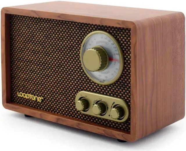 Alt view image 3 of 5 - LoopTone AM FM Classic Retro Radio with Bluetooth Speaker,Vintage Wood Table Radio with Treble Bass Control for Kitchen Living Room with Rotary Knob Brown