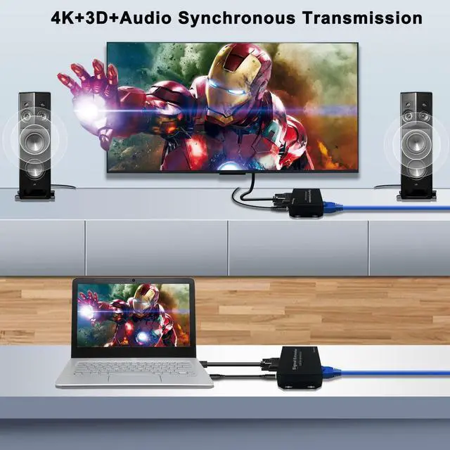 Alt view image 2 of 5 - 4K DVI USB KVM Extender Over Cat5e/6/7 up to 394ft, DVI Extender Over Ethernet with Transmitter Receiver Extends Video, Audio, Mic, 4 Ports USB2.0, IR, RS232, Near Zero Latency