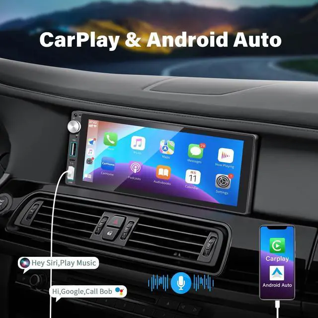 Alt view image 2 of 5 - Single Din Car Stereo with Apple Carplay/Android Auto,6.9 Inch IPS Touch Screen Car Stereo wirh Backup Camera, Car Raido Support Mirror Link/Bluetooth Handsfree/FM/USB/EQ/SWC/Fast Charging